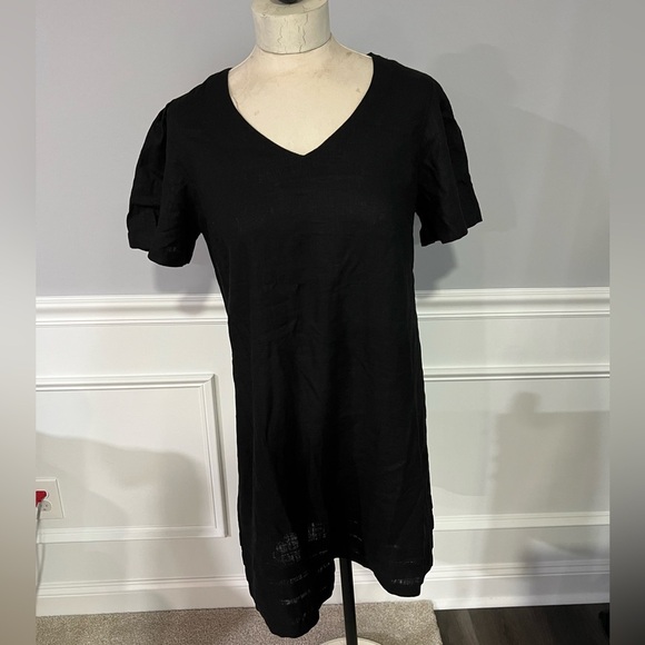 Nicole Miller Original Linen Blend Short Sleeve Dress Black Medium New With Tags - Picture 1 of 6